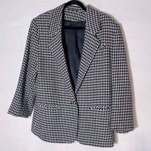 Vintage Ego Fashions Black & White Houndstooth Wool Blend Blazer M